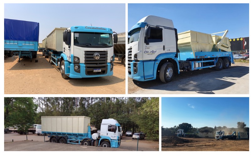 Frota própria Céu Azul Resíduos — caminhões rastreados para transporte de resíduos orgânicos